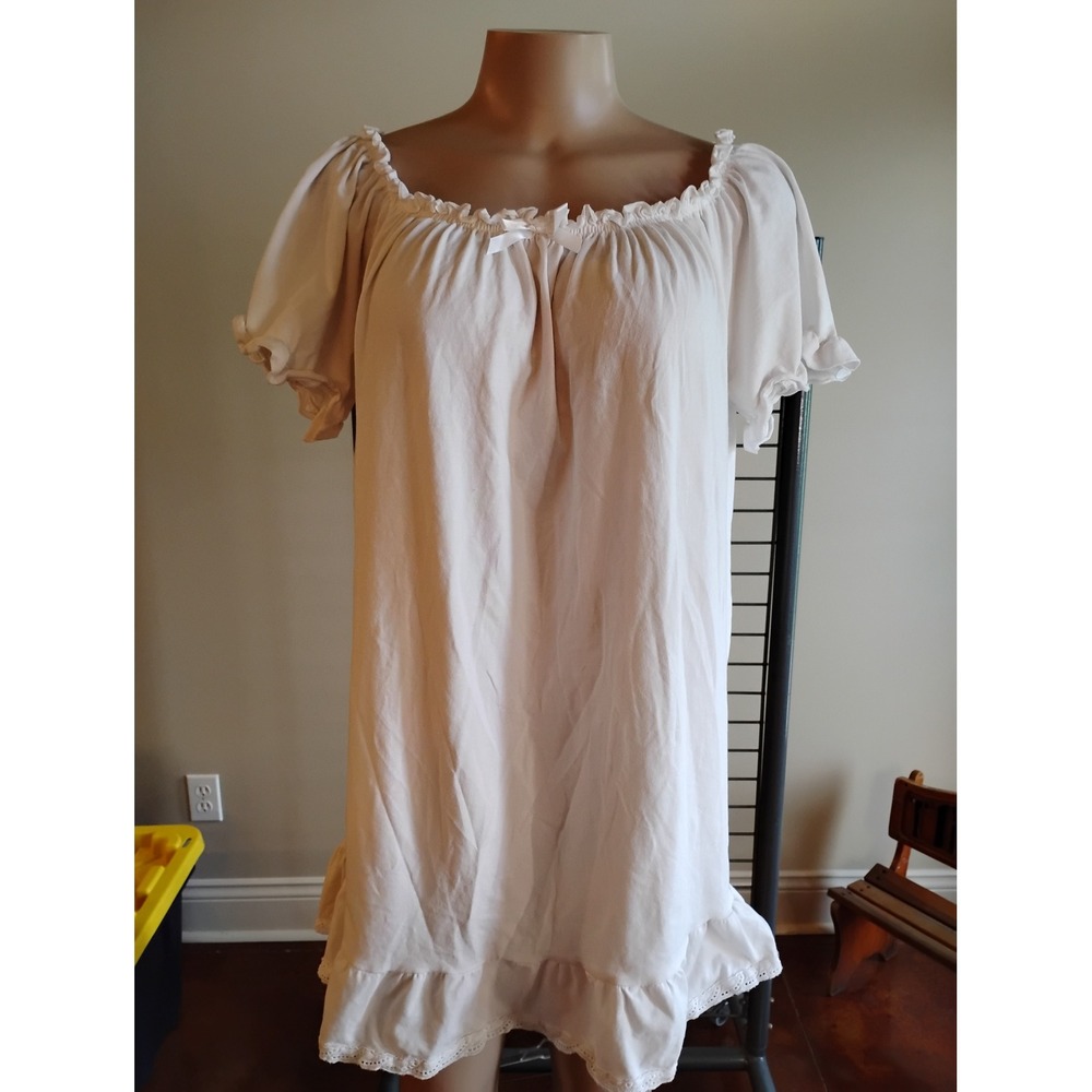White Ruffle‎ Eyelet Lace Beach Coverup Peasant Dress Off Shoulder Short Sleeve